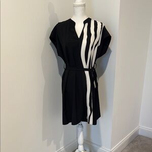 SHEIN Asymmetrical Black and White Midi Dress with V-Neck